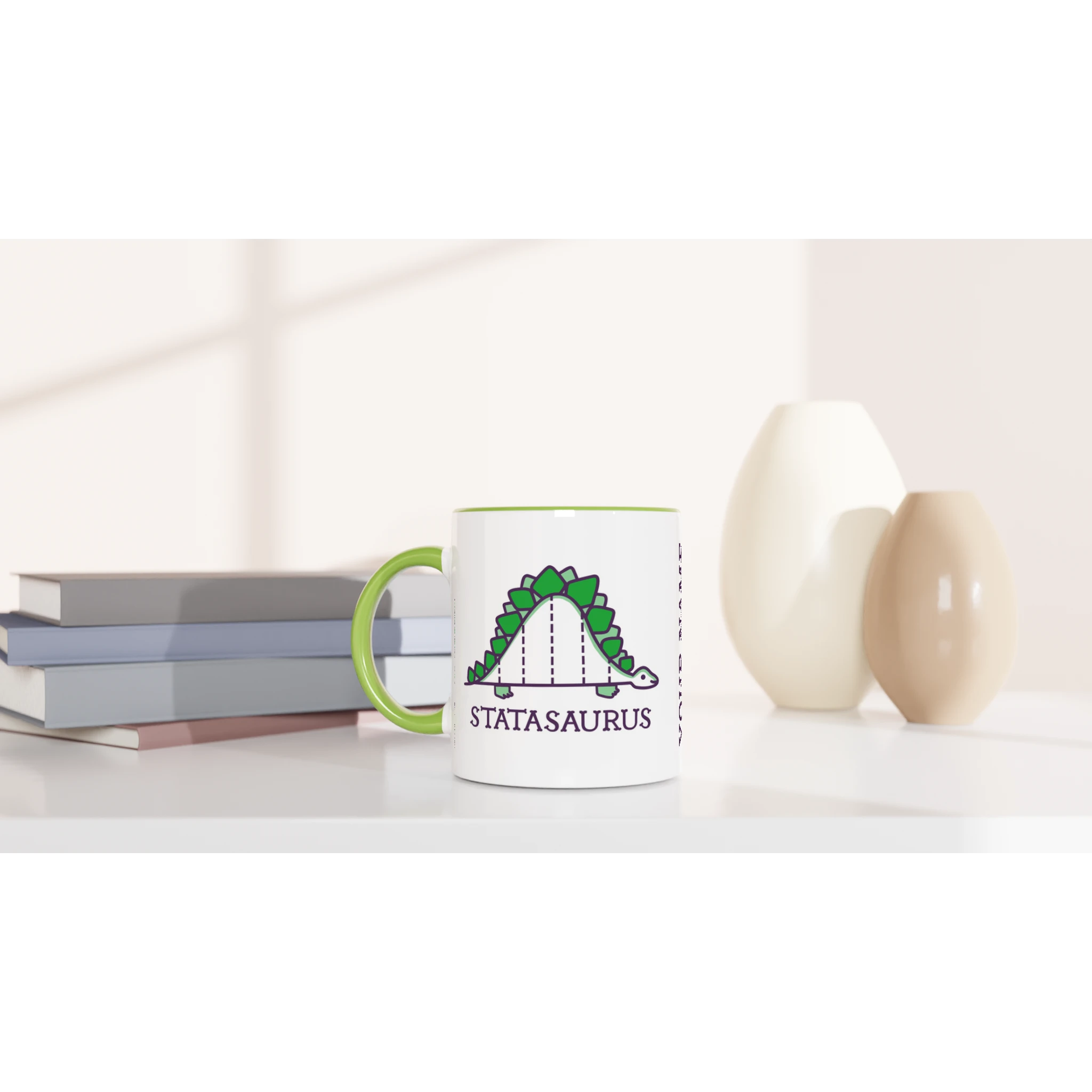 Personalised - Statasaurus - White 11oz Ceramic Mug with Colour Inside Personalised 11oz Mug animal customise Globally Fulfilled Maths personalise Science