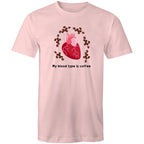My Blood Type Is Coffee - Mens T-Shirt Pink Mens T-shirt Coffee Printed In Australia