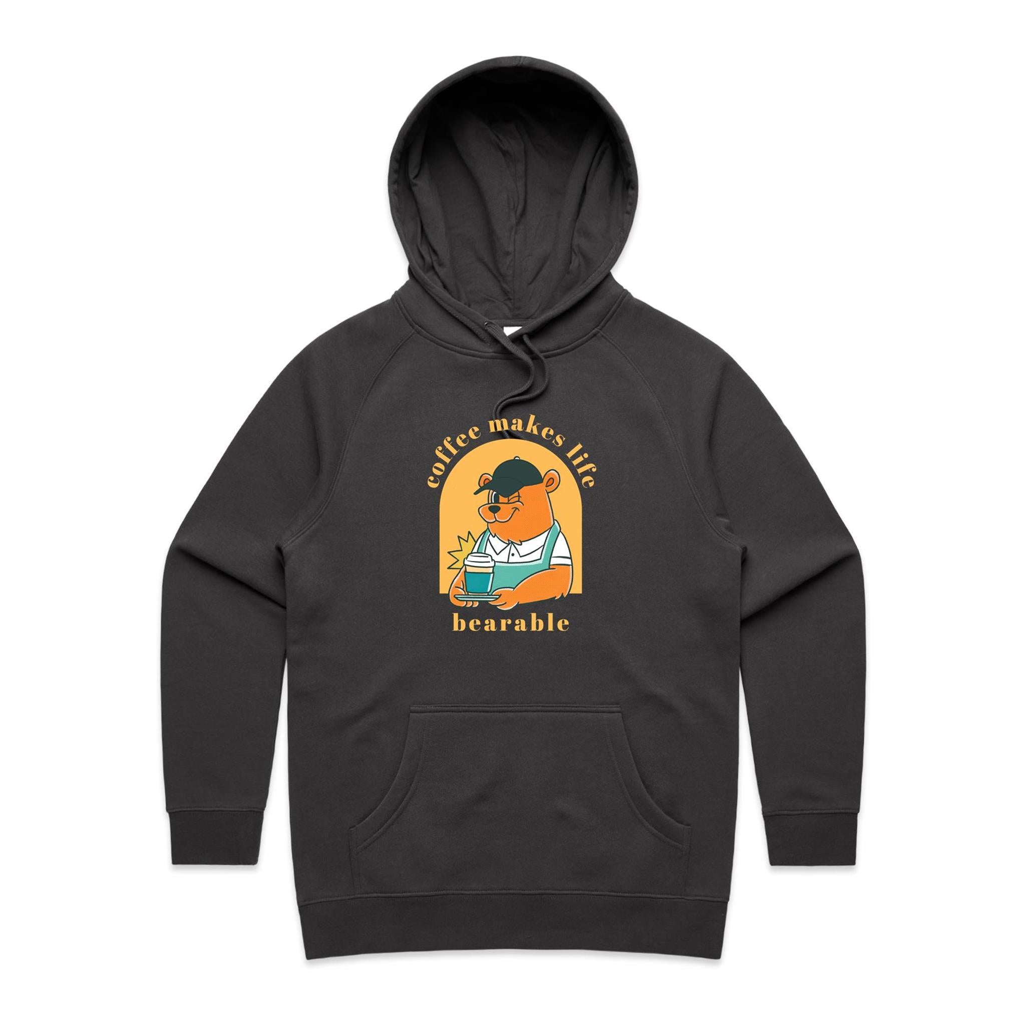 Coffee Makes Life Bearable - Womens Hoodie Coal Womens Hoodie animal Coffee Printed In Australia