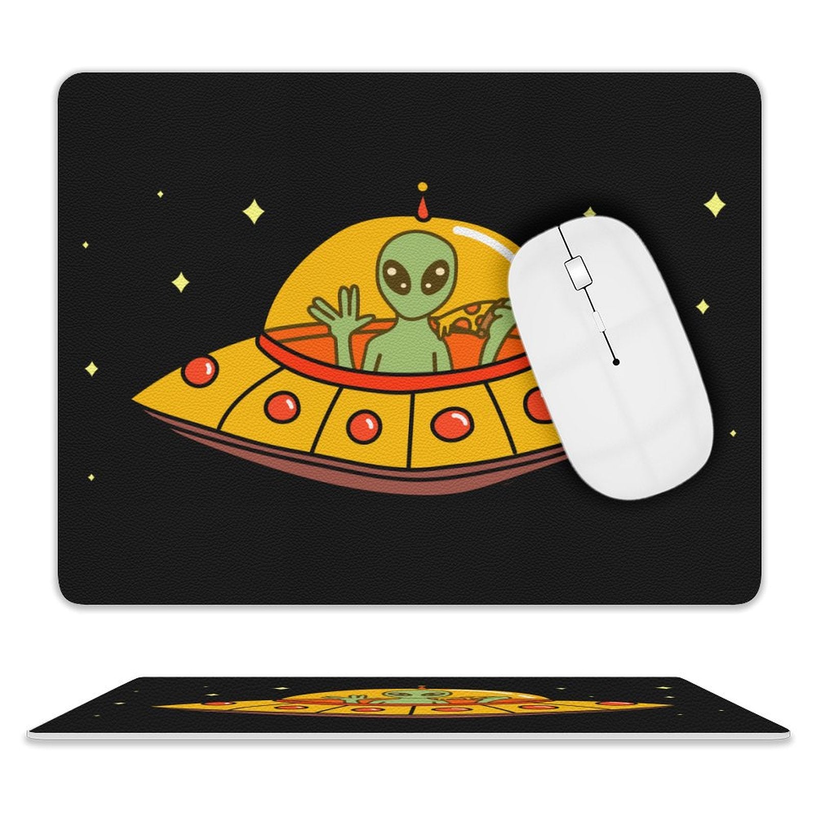 Alien Pizza - Leather Mouse Pad white One size Leather Mouse Pad Food Printed Offshore Sci Fi