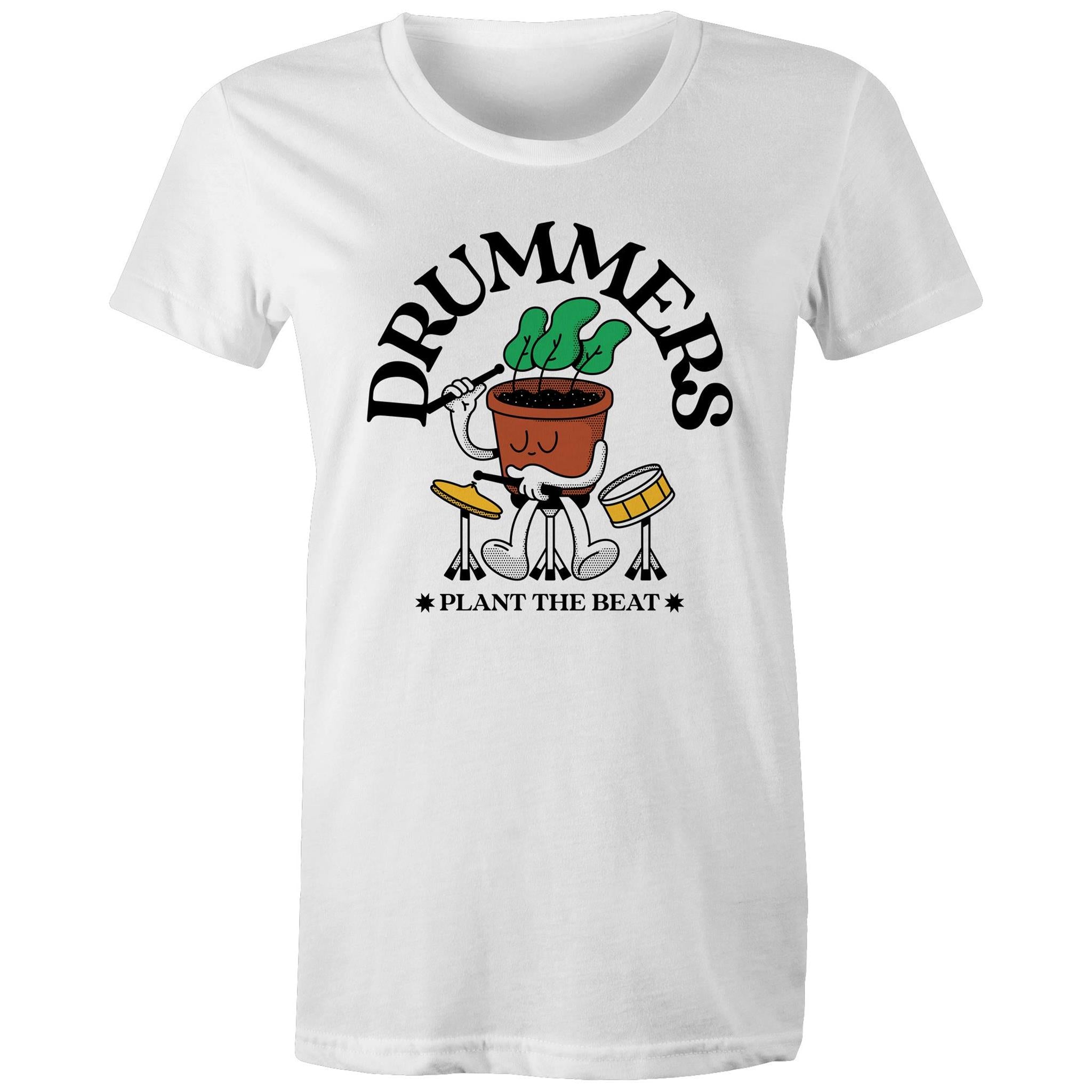 Drummers Plant The Beat - Womens T-shirt White Womens T-shirt Music Printed In Australia