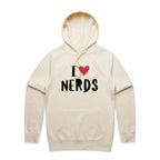 I Love Nerds, Red Heart - Mens Hoodie Ecru Mens Hoodie Printed In Australia