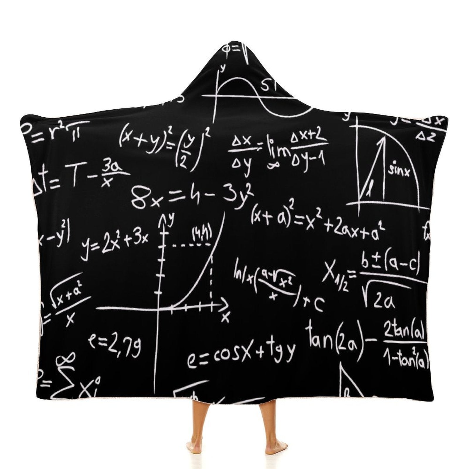 Equations Kids Hooded Blanket 100cm x 130cm white 40"×50" Kids Hooded Blanket Maths Printed Offshore