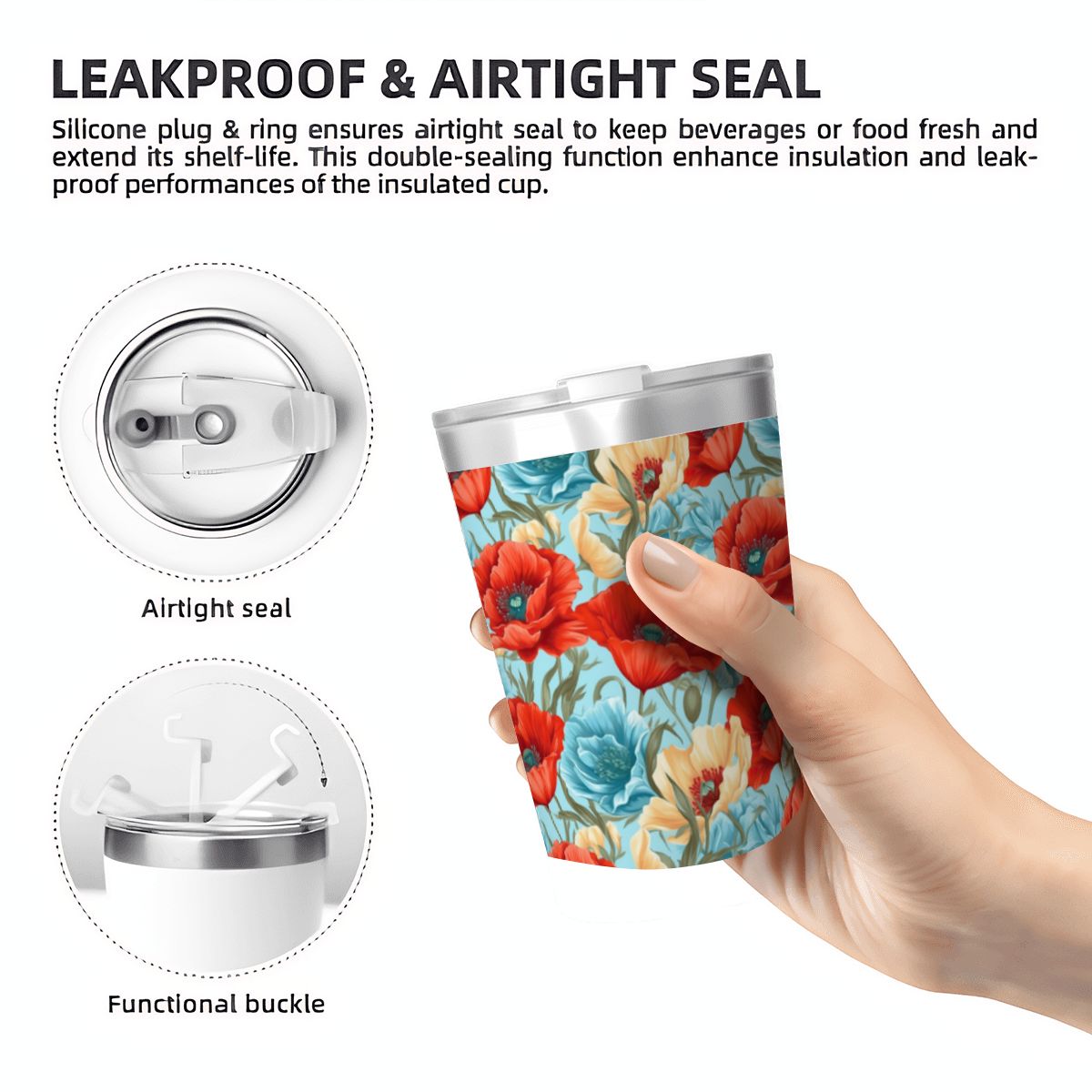 Vibrant Floral Small Stainless Steel Travel Mug Cup 12oz/350ml