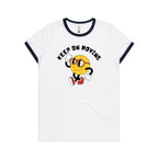 Keep On Moving - Women's Ringer Tee White Navy Womens Ringer T-shirt Positivity Printed In Australia