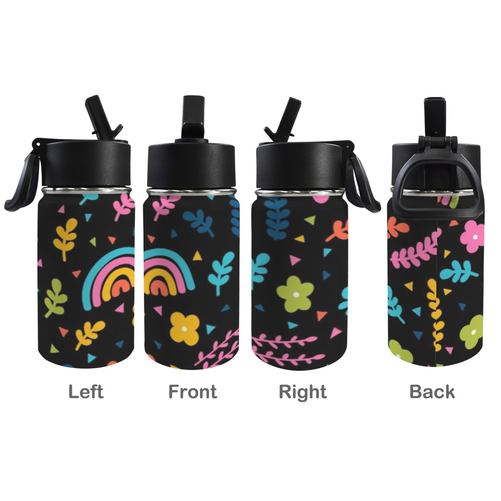 Rainbows And Flowers 12oz Kids Water Bottle with Straw Lid