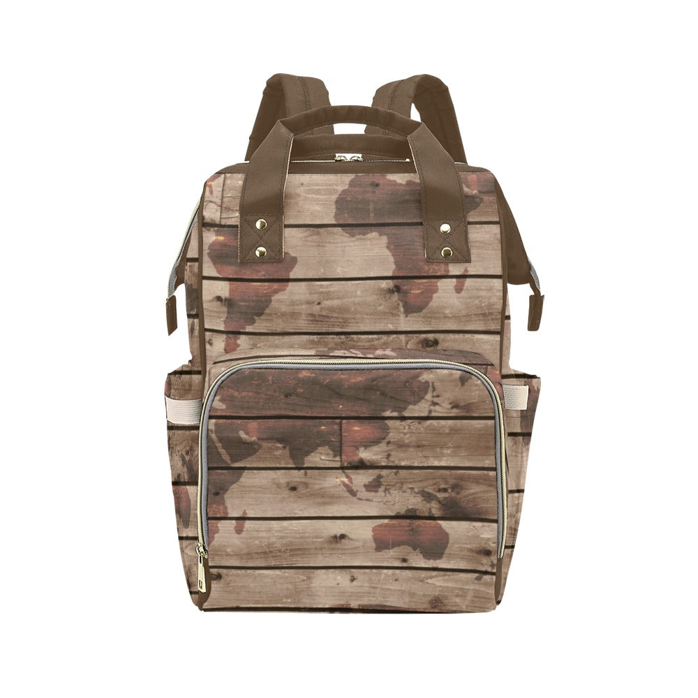 Map On Wood - Multi-Function Backpack, Nappy / Diaper Bag