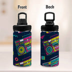 Boombox Kids Water Bottle with Chug Lid (12 oz) Kids Water Bottle with Chug Lid Music Printed Offshore Retro