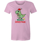 Dinosaur Santa, Merry Christmas - Womens T-shirt Pink Womens Christmas T-shirt Christmas Printed In Australia