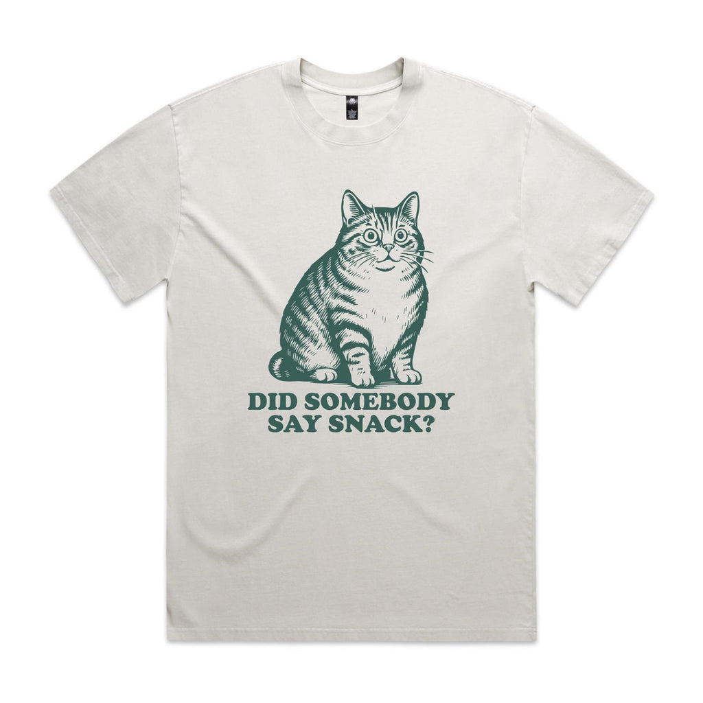 Cat, Did Somebody Say Snack AS Colour Heavy Faded Tee Unisex Faded bone Heavy Faded T-shirt animal Food Printed In Australia