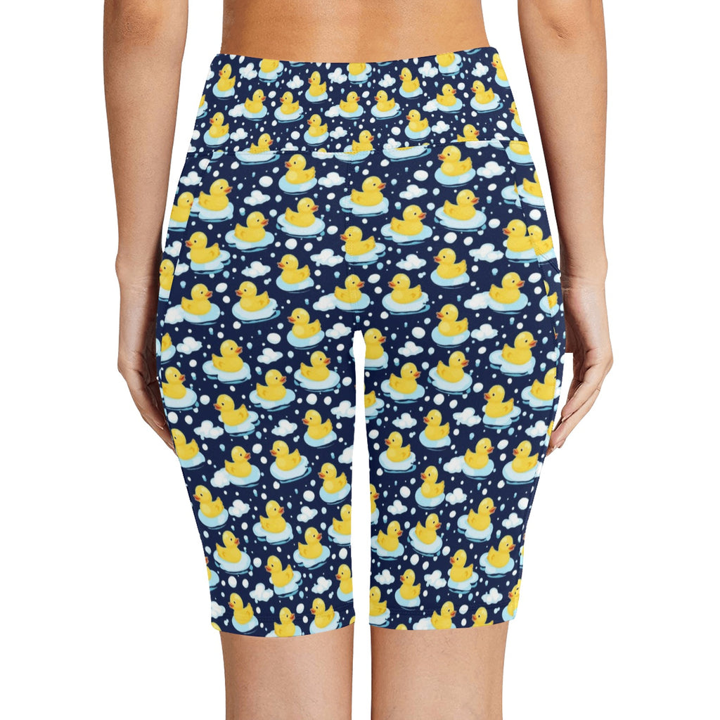 Rubber Ducks On Dark Women's Bike Shorts With Side Pockets