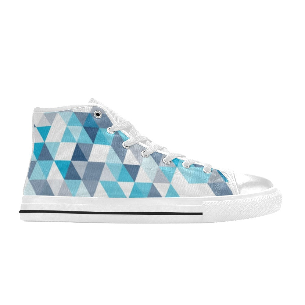 Blue Triangles - Women's High Top Canvas Shoes