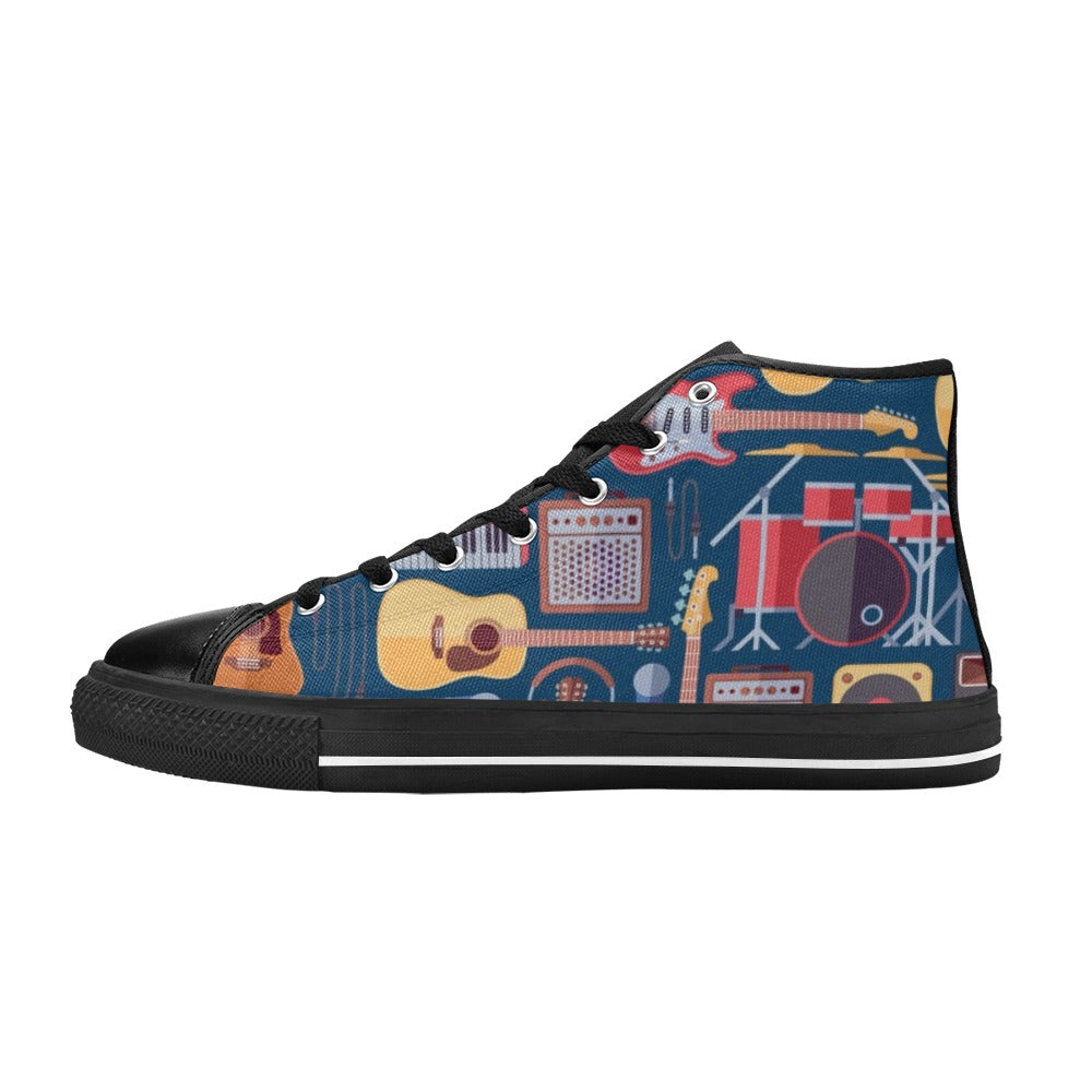 Music Instruments Blue - Kids High Top Canvas Shoes