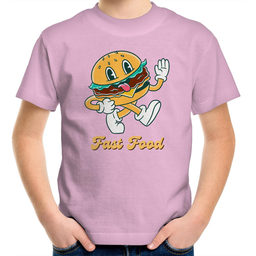 Fast Food, Hamburger - Kids Youth T-Shirt Pink Kids Youth T-shirt Food Printed In Australia Retro