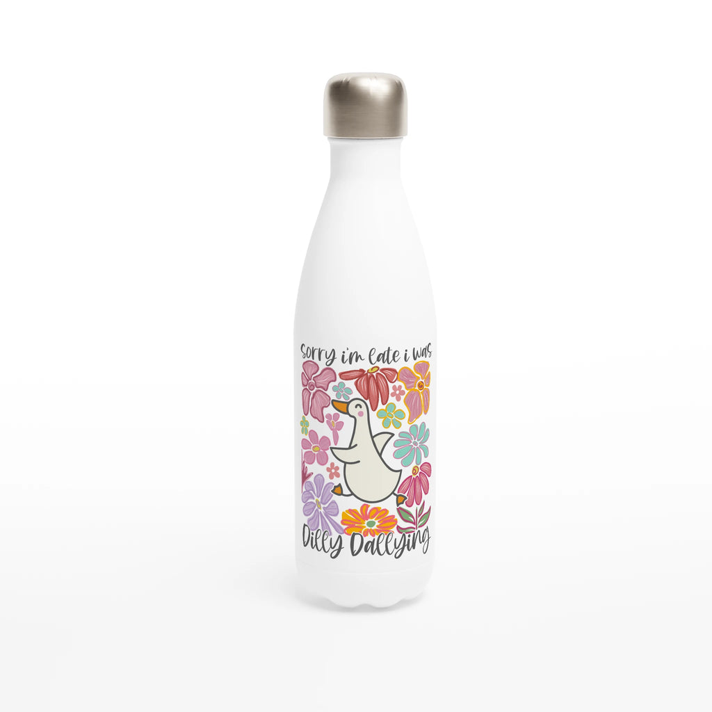 Sorry I'm Late, I Was Dilly Dallying - White 17oz Stainless Steel Water Bottle Default Title White Water Bottle animal Globally Fulfilled