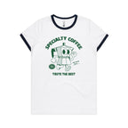 Specialty Coffee - Women's Ringer Tee White Navy Womens Ringer T-shirt Coffee Printed In Australia