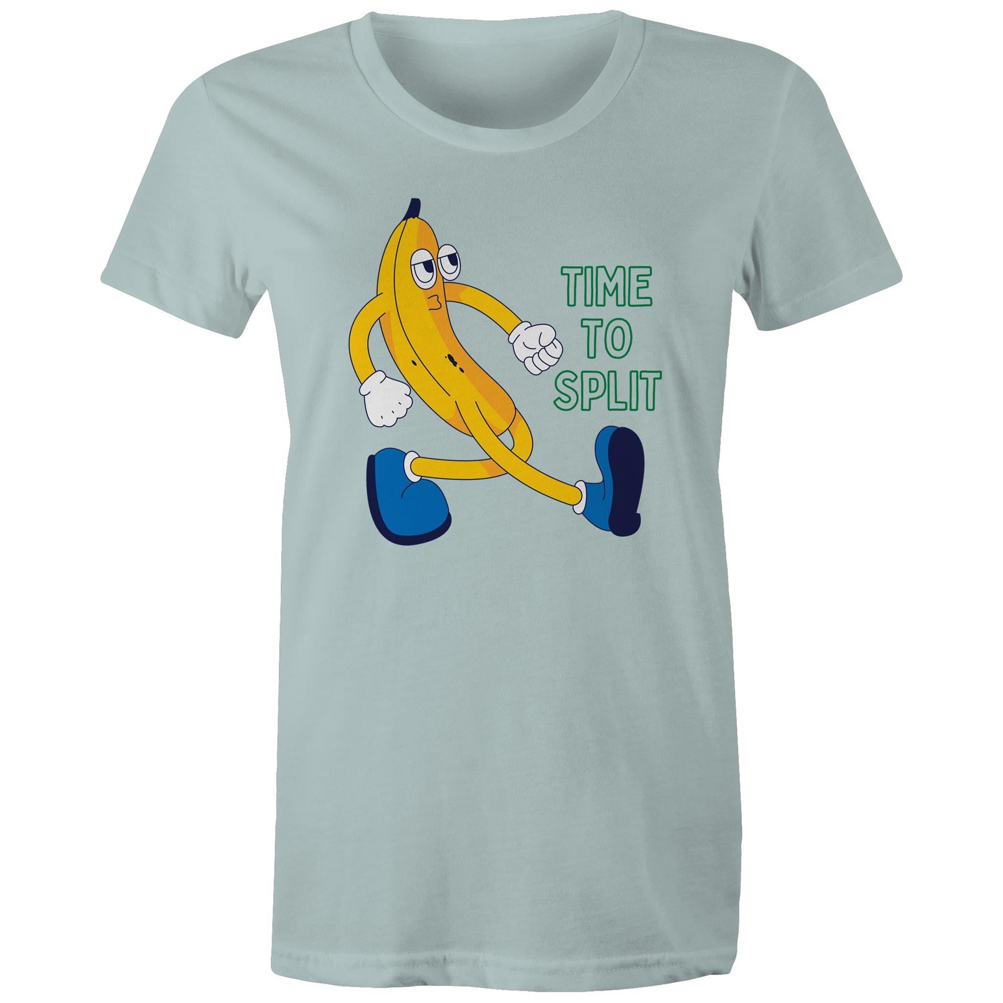 Banana, Time To Split - Womens T-shirt Pale Blue Womens T-shirt Food Printed In Australia