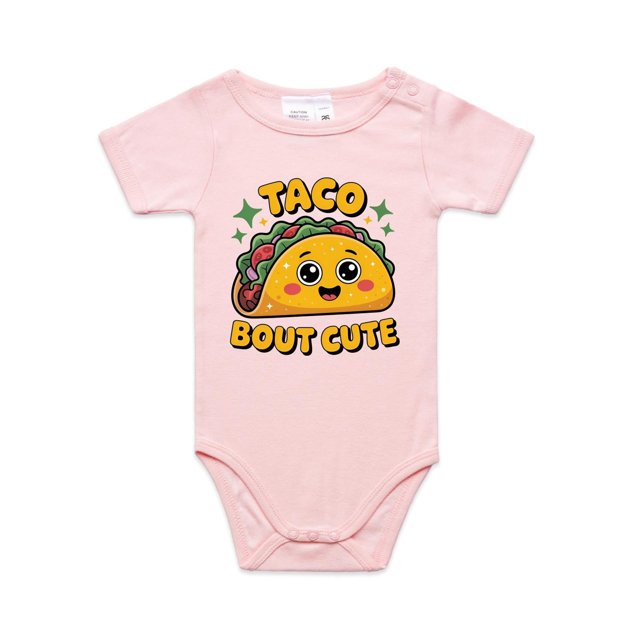 Taco Bout Cute AS Colour Baby Bodysuit Pink Baby Bodysuit Food Printed In Australia