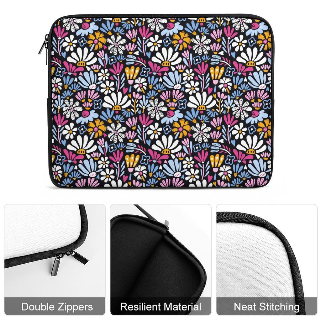 Graphic Flowers On Black Laptop Sleeve (Multiple Sizes) Laptop Sleeve Plants Printed Offshore