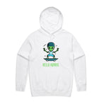Hello Humans, Alien Skate - Mens Hoodie White Mens Hoodie Printed In Australia Sci Fi