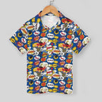 Comic Book Blue Kids Youth Short Sleeve Button Up Shirt