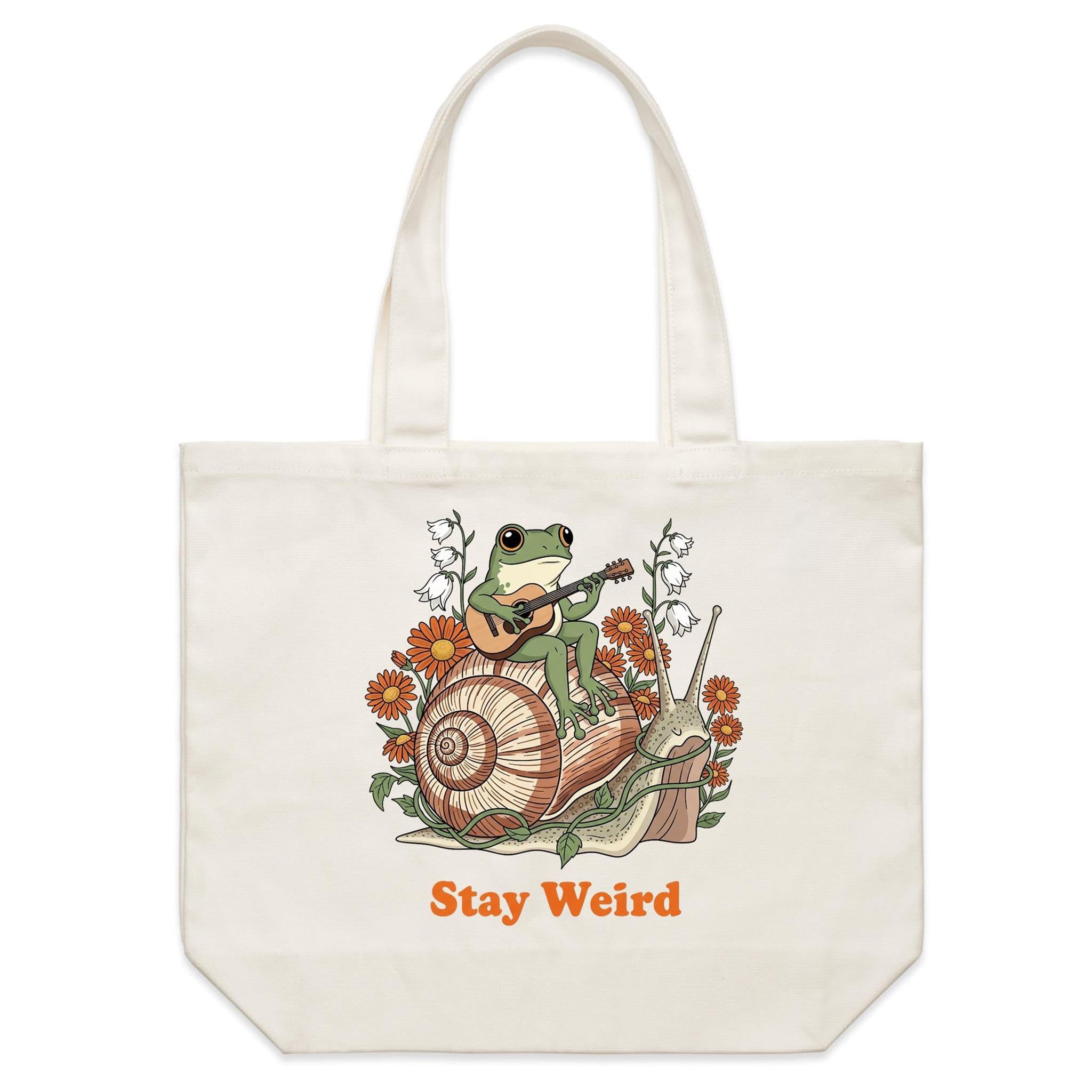 Stay Weird, Guitar Playing Frog On A Snail - Shoulder Canvas Tote Bag