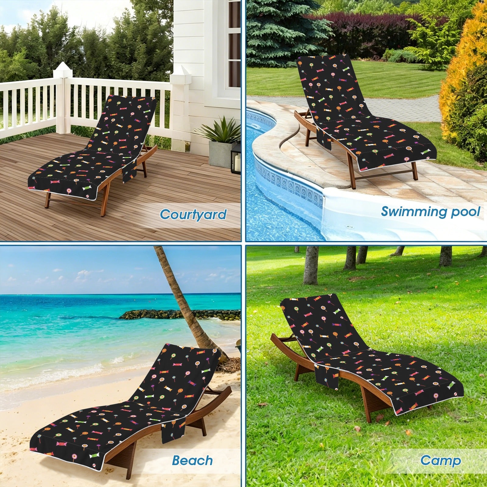 Candy Beach Chair Towel Cover with Side Pockets