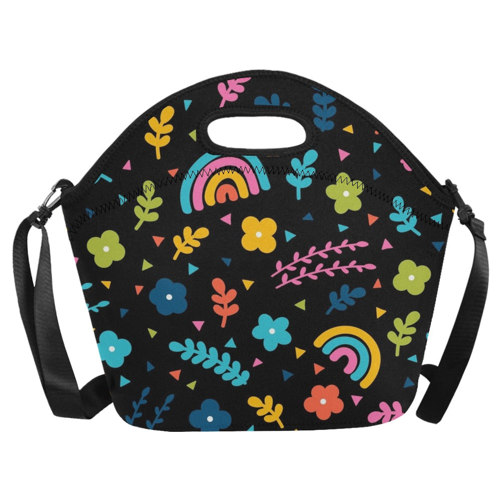 Rainbows And Flowers Neoprene Lunch Bag/Large (Model 1669) Neoprene Lunch Bag Printed Offshore