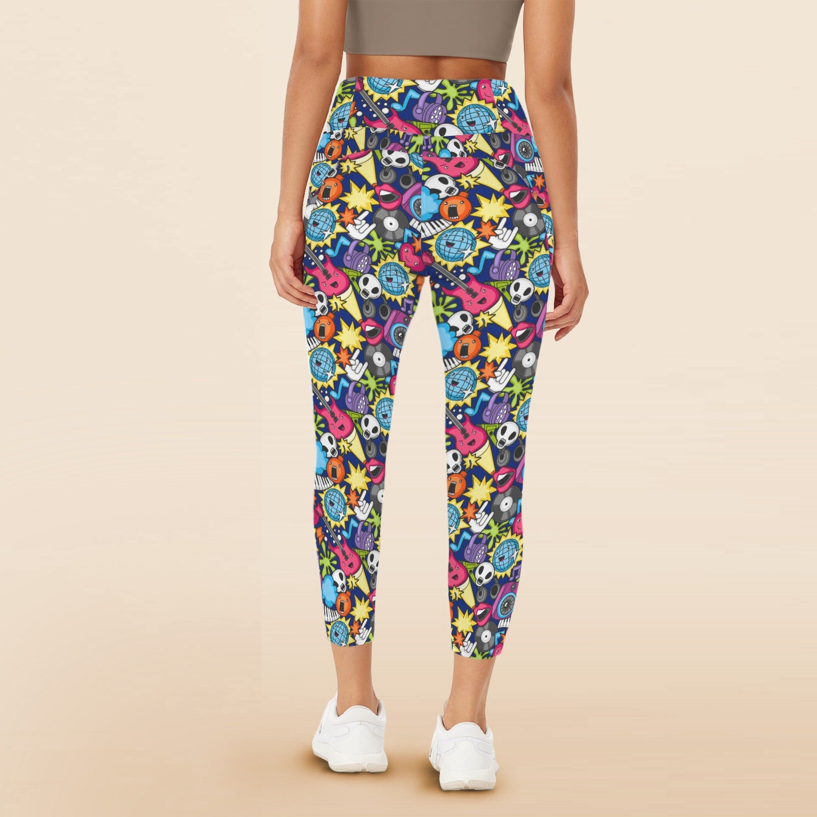 Sticker Music - Women's High Waist Pockets Yoga Leggings