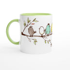 Birds On A Branch - White 11oz Ceramic Mug with Colour Inside Ceramic Green Colour 11oz Mug animal Globally Fulfilled