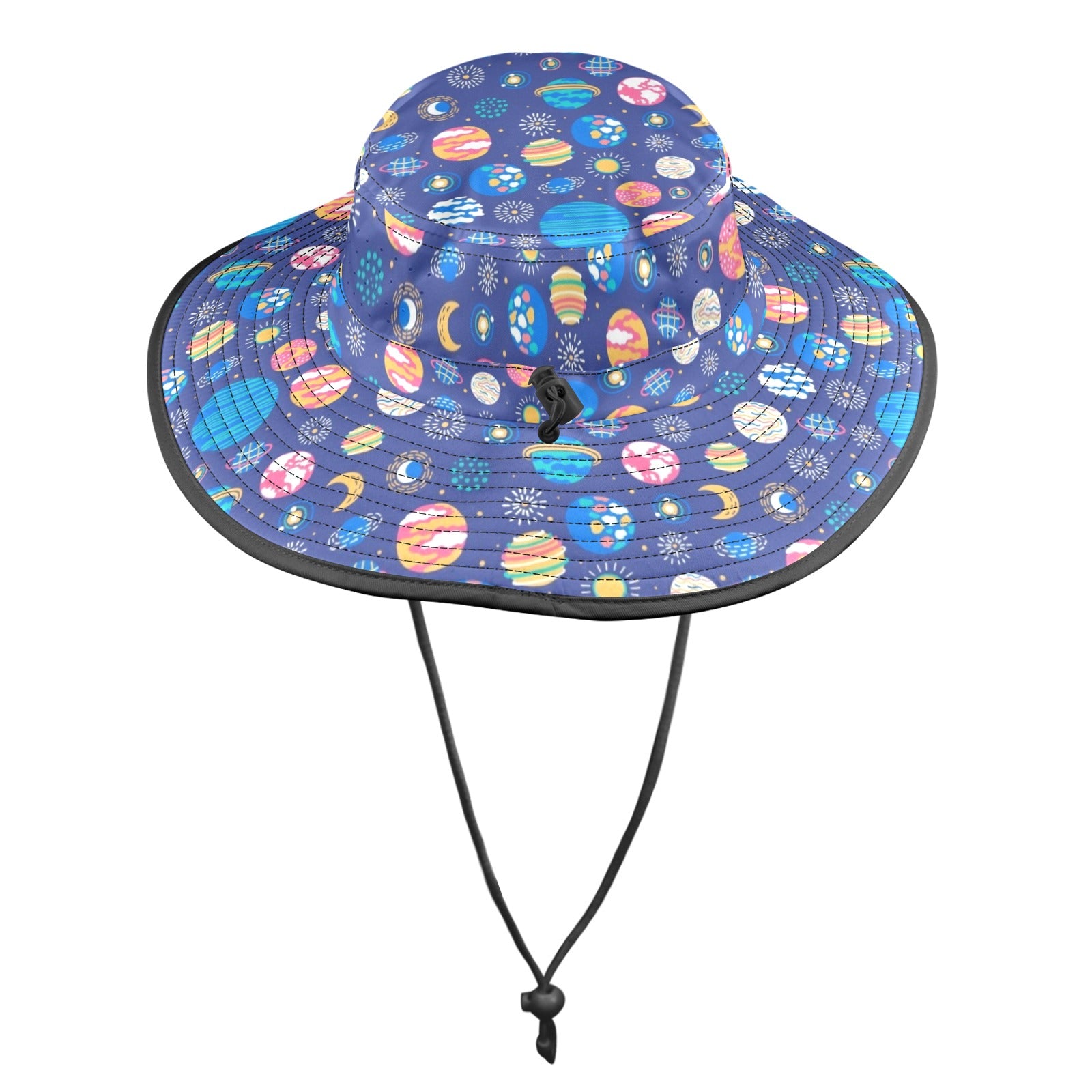Planets On Blue Wide Brim Bucket Hat Wide Brim Bucket Hat Printed Offshore Space