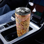 Orange Retro Floral 20oz Mobile Tumbler with Lid (Black Lock) 20oz Travel Mug Plants Printed Offshore