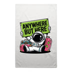 Astronaut, Anywhere But Here - AS Colour Tea Towel White One Size Tea Towel Printed In Australia Space