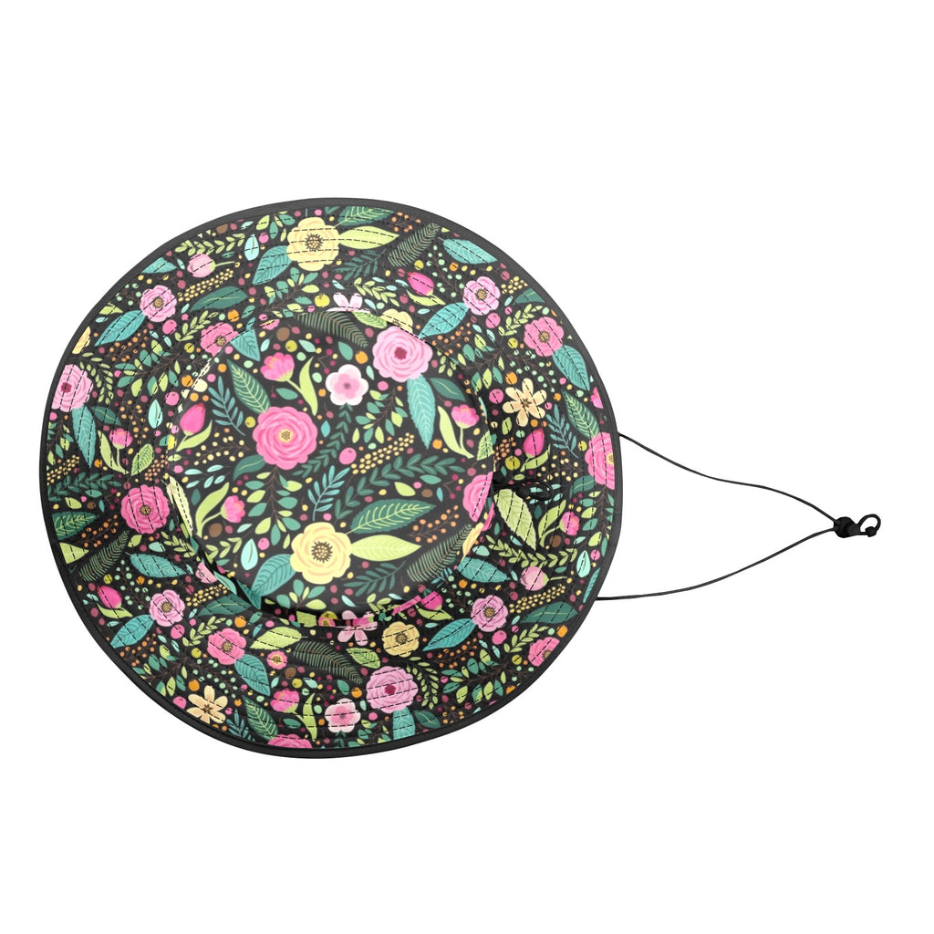 Bright Floral And Leaves Wide Brim Bucket Hat Wide Brim Bucket Hat Plants Printed Offshore