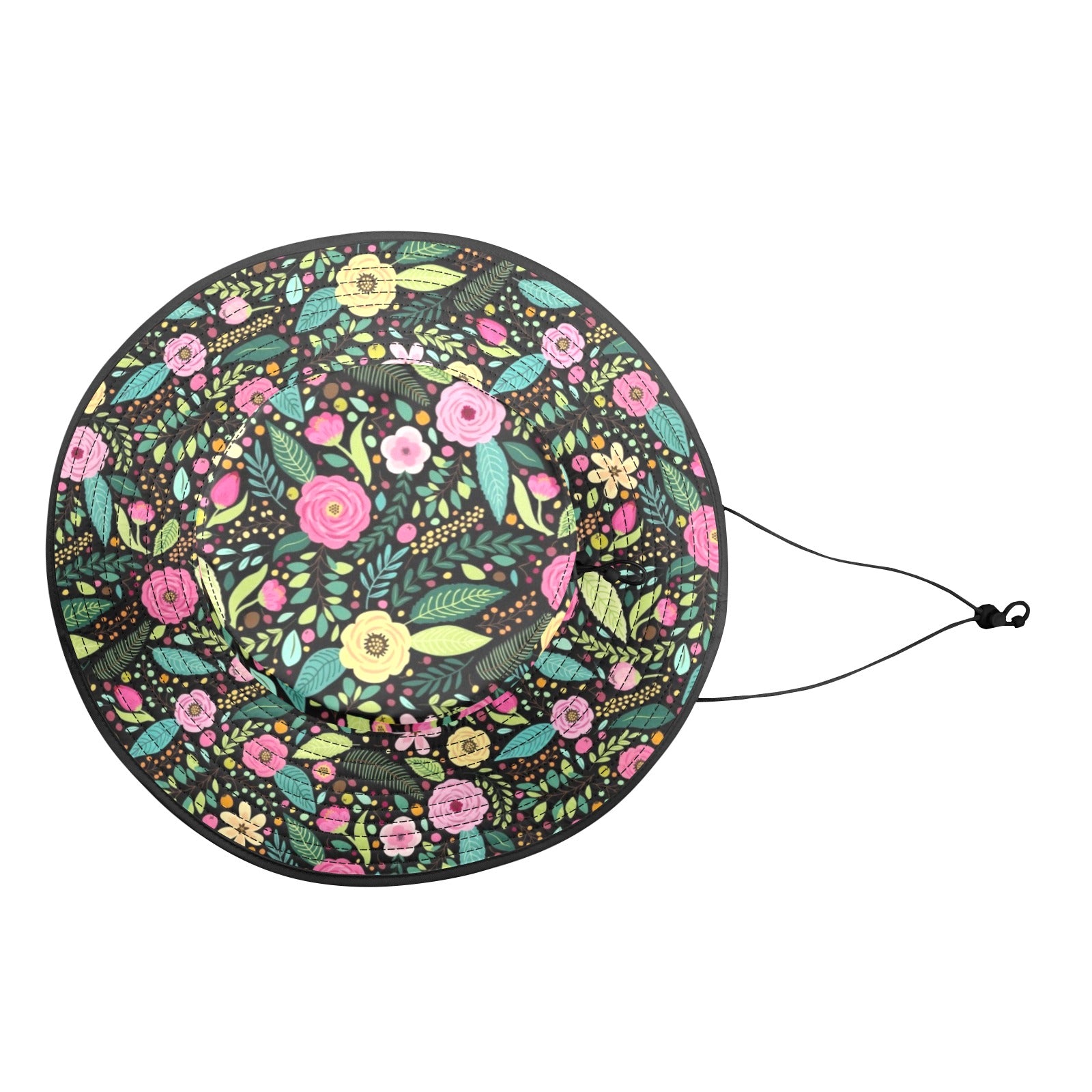 Bright Floral And Leaves Wide Brim Bucket Hat Wide Brim Bucket Hat Plants Printed Offshore