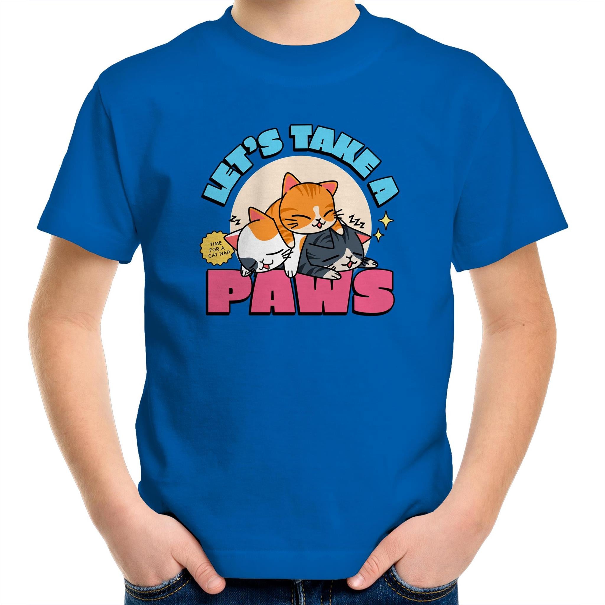 Let's Take A Paws, Cats - Kids Youth T-Shirt Bright Royal Kids Youth T-shirt animal Printed In Australia