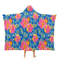 Tropical Flower in Blue And Pink Kids Hooded Blanket 100cm x 130cm white 40"×50" Kids Hooded Blanket Plants Printed Offshore