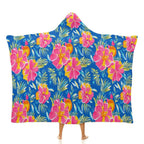 Tropical Flower in Blue And Pink Kids Hooded Blanket 100cm x 130cm white 40"×50" Kids Hooded Blanket Plants Printed Offshore
