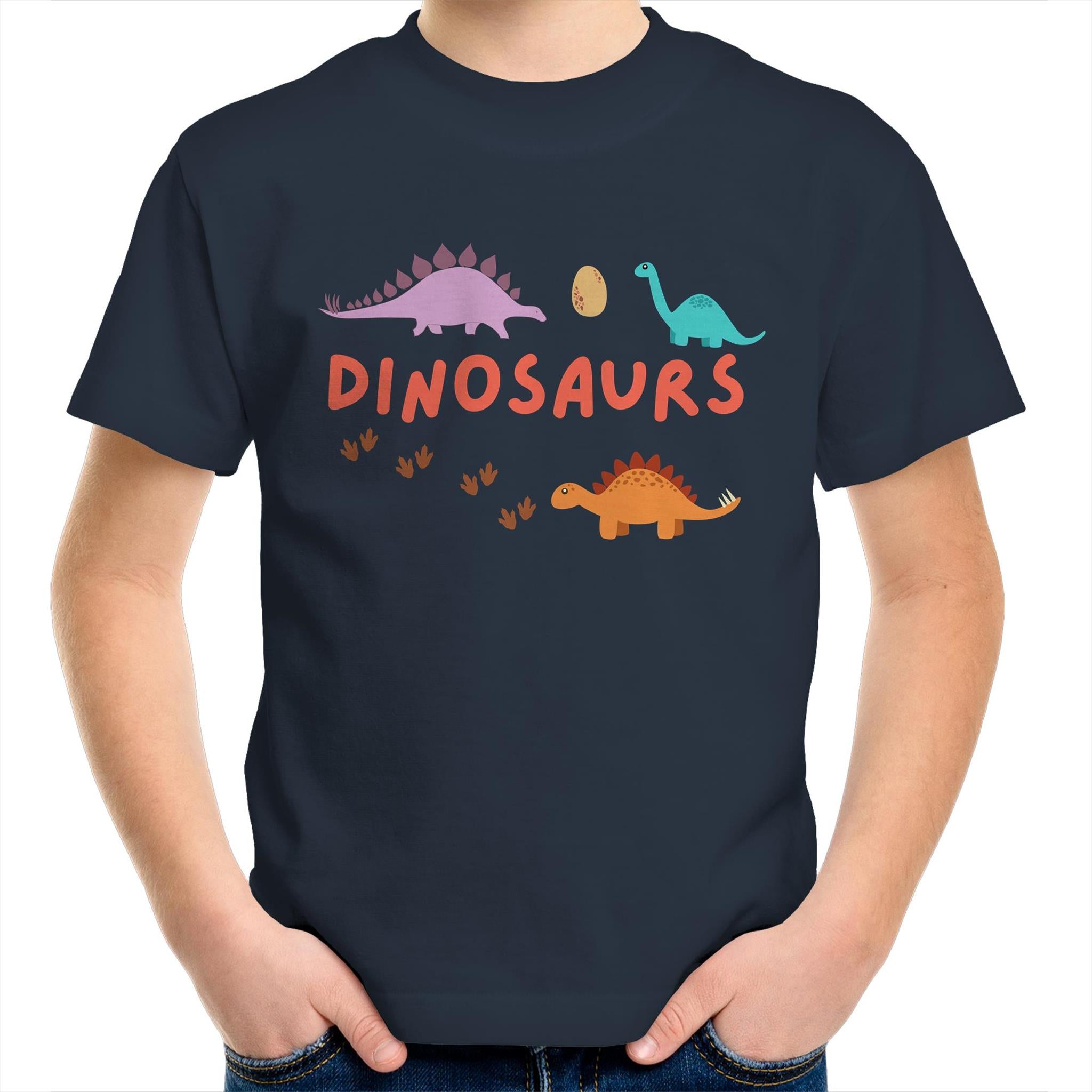 Dinosaurs - Kids Youth T-Shirt Navy Kids Youth T-shirt animal Printed In Australia