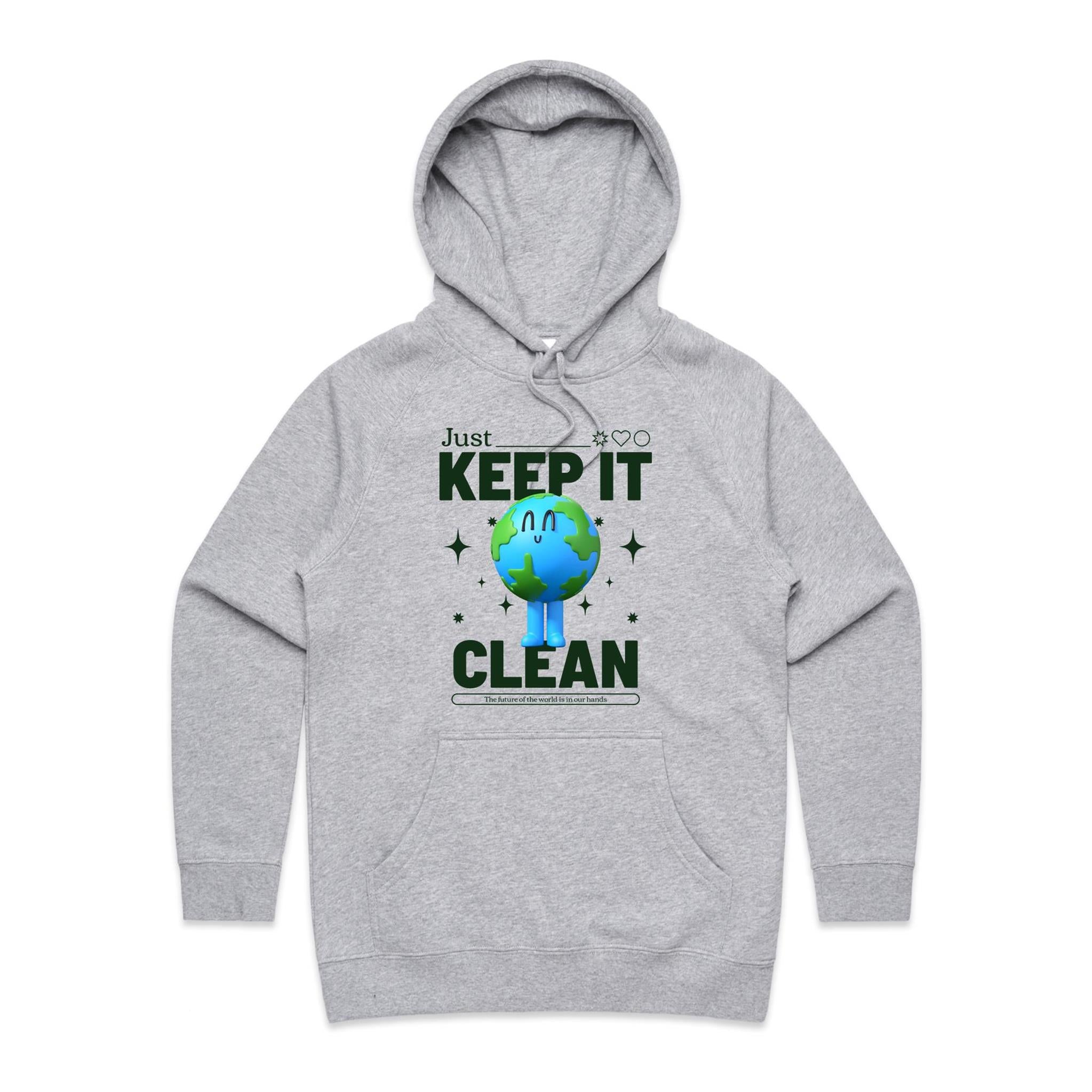 Earth, Just Keep It Clean - Womens Hoodie Grey Marle Womens Hoodie Environment Printed In Australia