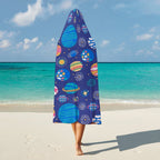 Planets On Blue Kids Hooded Blanket 100cm x 130cm