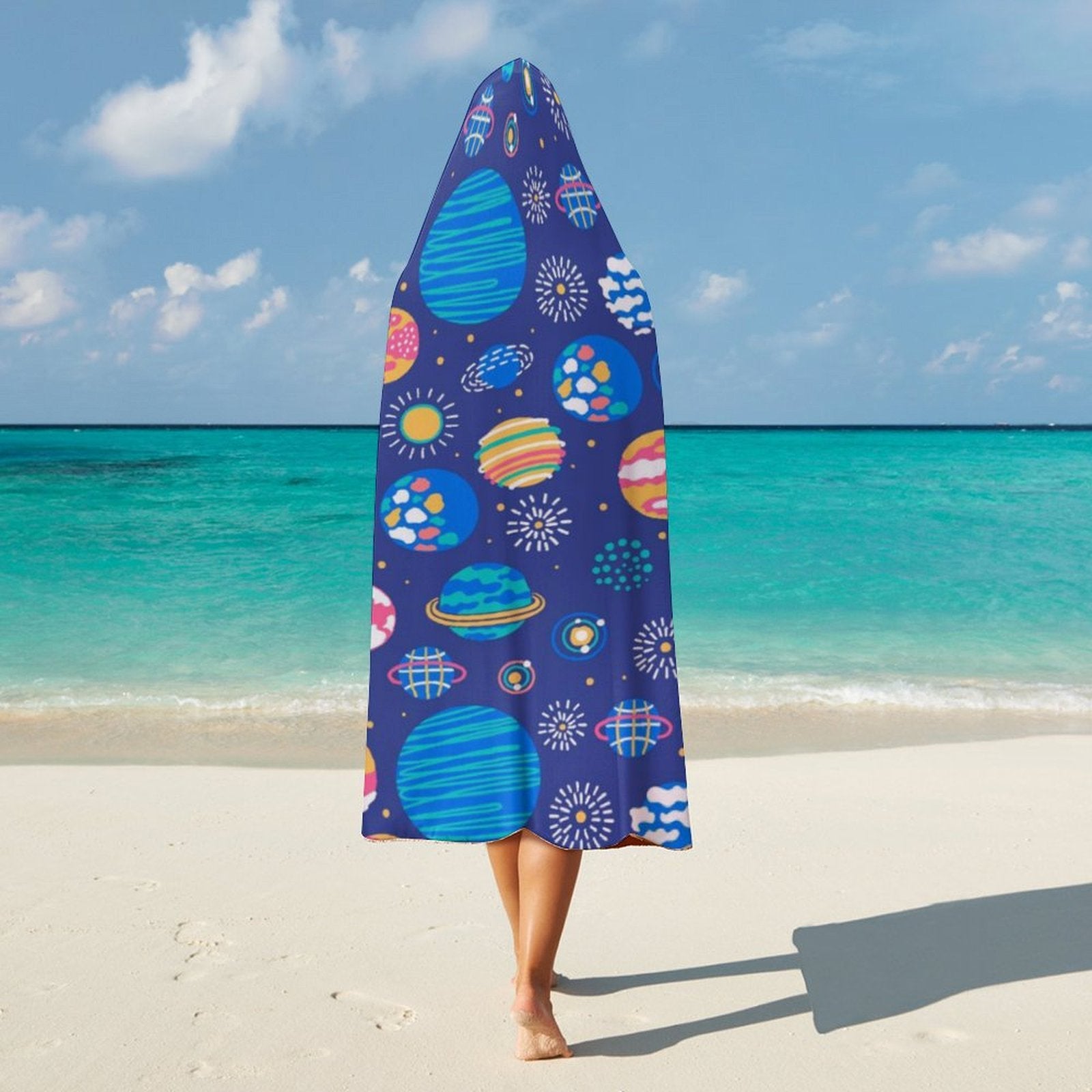 Planets On Blue Kids Hooded Blanket 100cm x 130cm