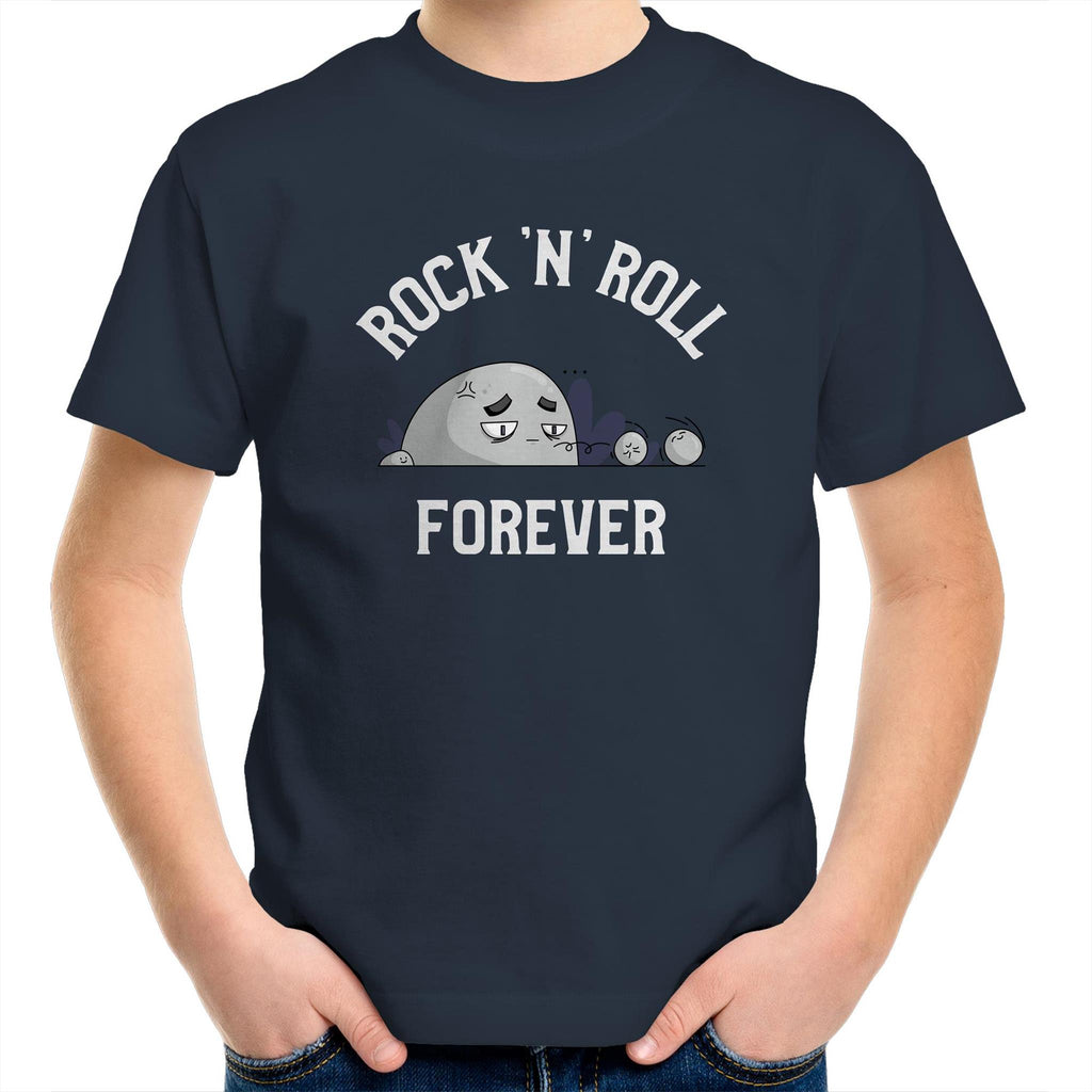 Rock And Roll Forever - Kids Youth T-Shirt Navy Kids Youth T-shirt Music Printed In Australia