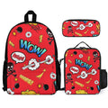Comic Book Red Three Piece Backpack Set white One size Three Piece Backpack Set Printed Offshore