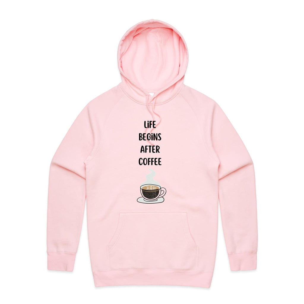 Life Begins After Coffee - Mens Hoodie Pink Mens Hoodie Coffee Printed In Australia