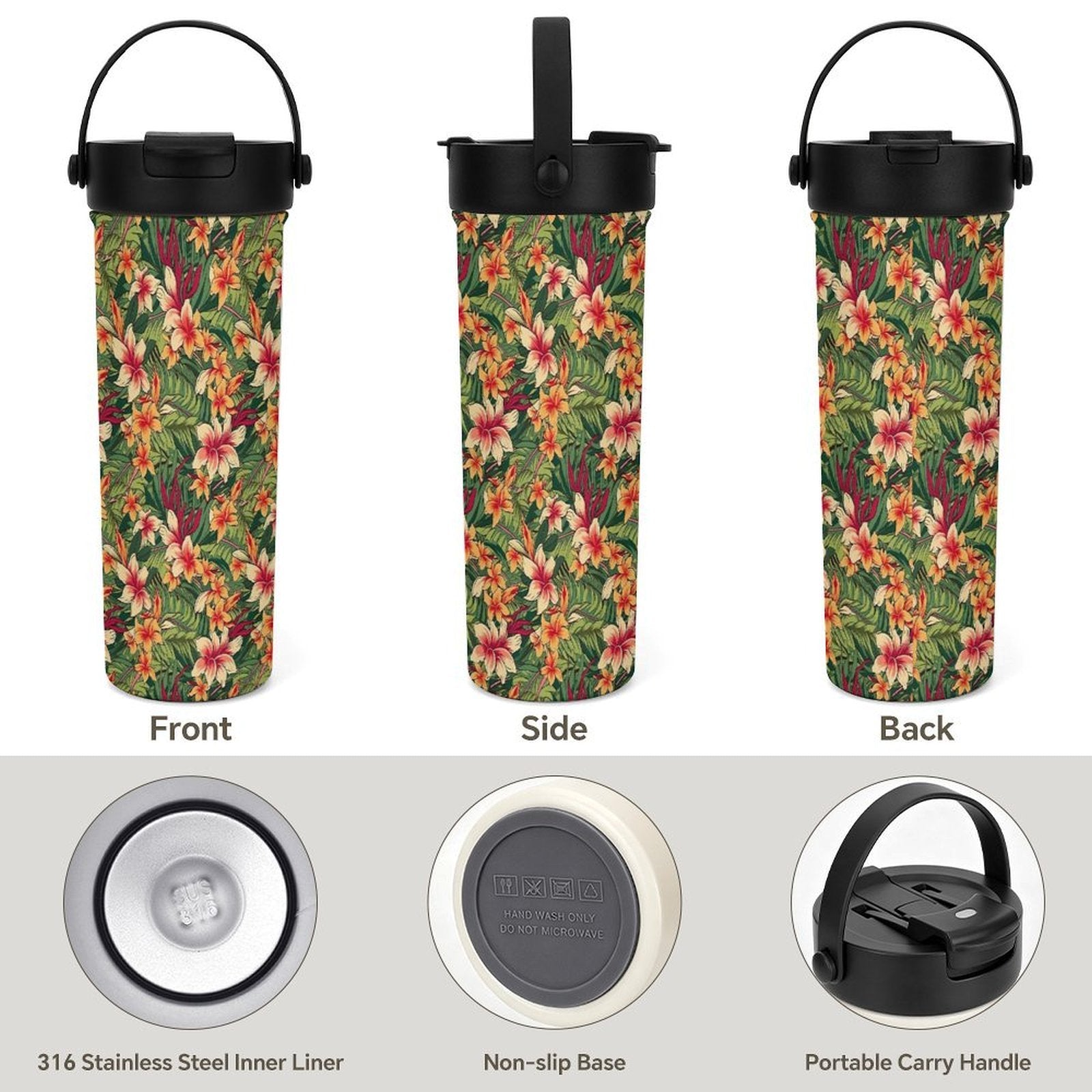 Vintage Hawaiian Floral 20oz Tea Tumbler with Carry Handle