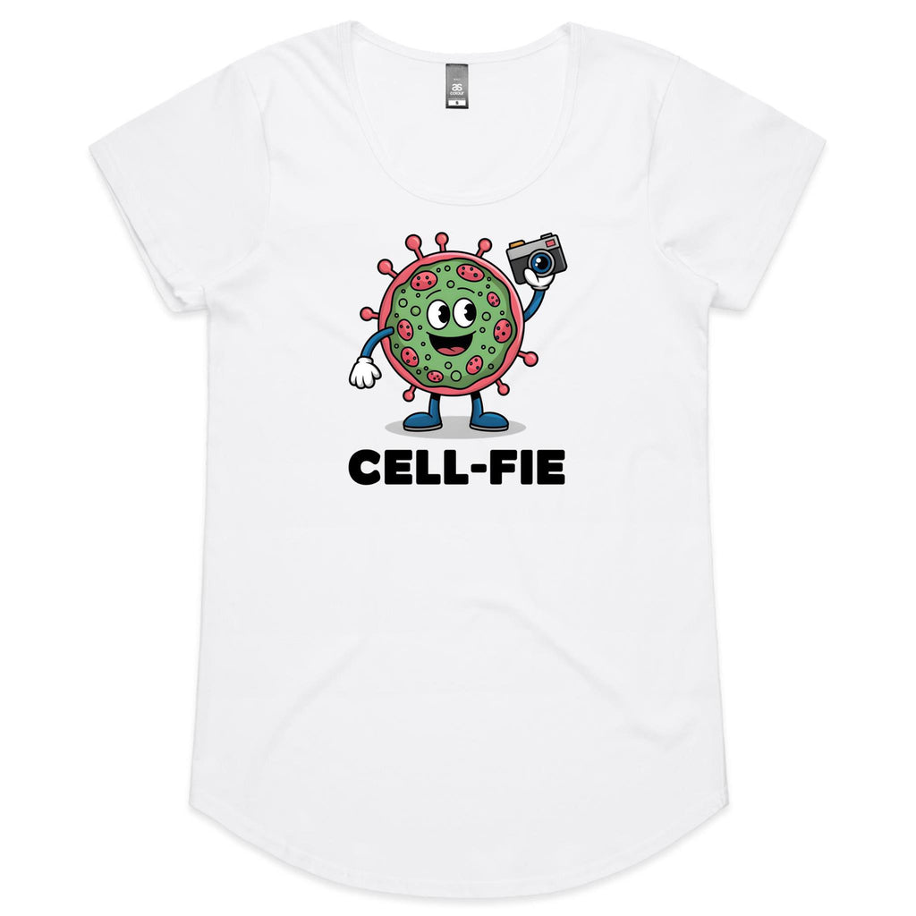 Cell-fie Cell Selfie Women's AS Colour Scoop Neck T-Shirt White Womens Scoop Neck T-shirt Printed In Australia Science