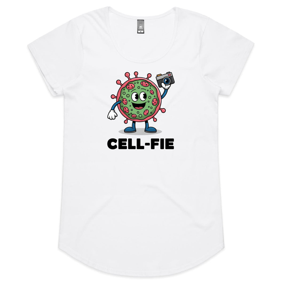 Cell-fie Cell Selfie Women's AS Colour Scoop Neck T-Shirt White Womens Scoop Neck T-shirt Printed In Australia Science