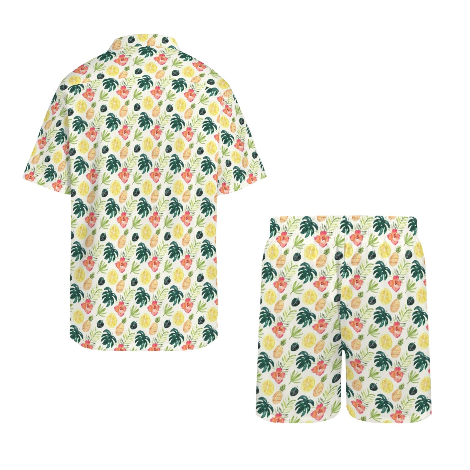 Pineapple Tropical Men's Hawaiian Shirt & Shorts Set Men's Hawaiian Shirt & Shorts Set Food Printed Offshore