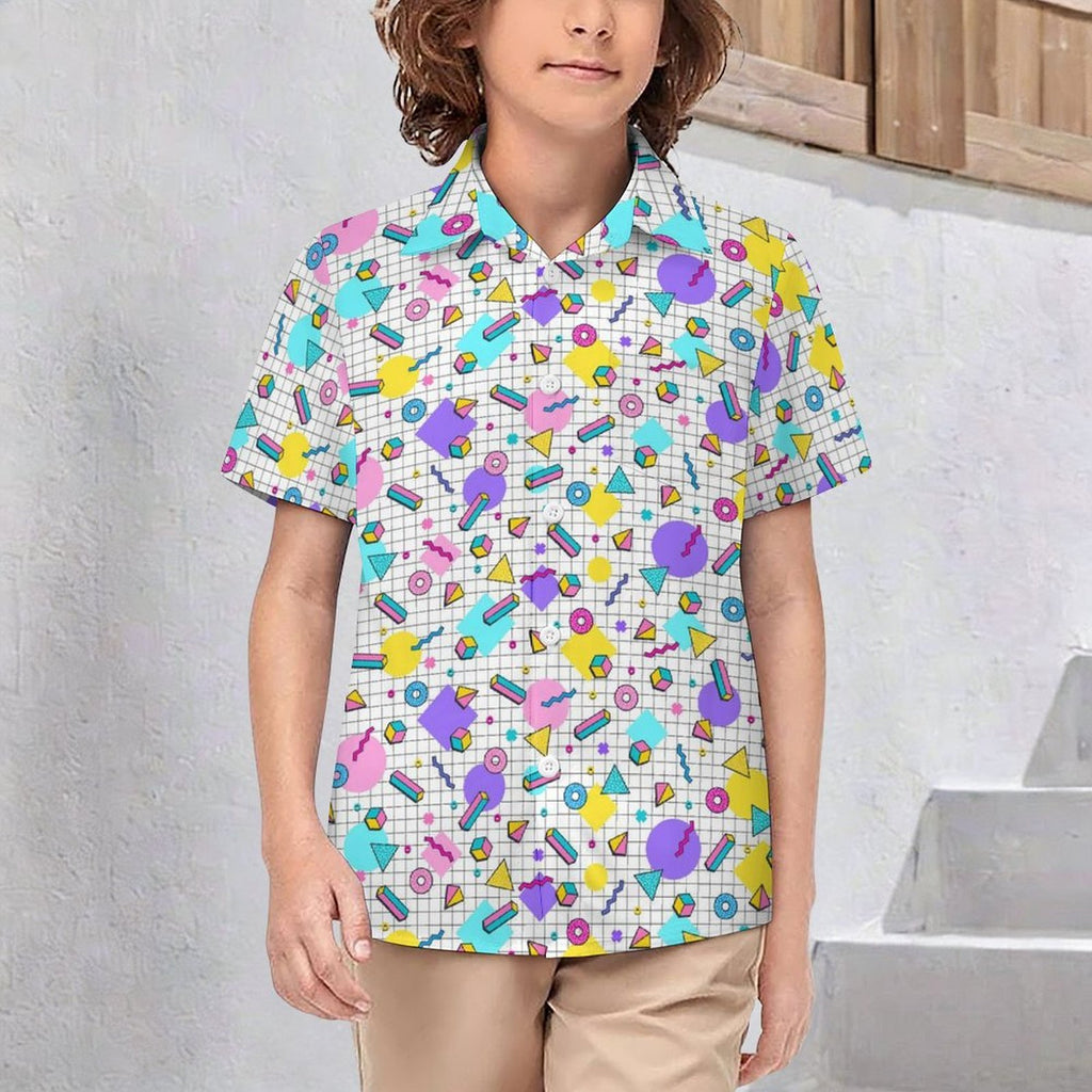 80's Grid Kids Youth Short Sleeve Button Up Shirt